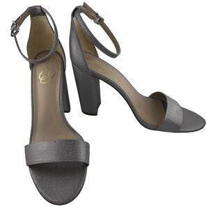 Sam Edelman Metallic Pewter Silver Yaro Textured Jute Heeled Sandal Size 11M